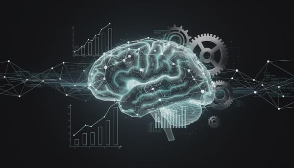 Stylized representation of AI memory systems integrated with business elements